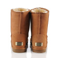 Bottes de neige plat moyen laine brun de vache classique en cuir